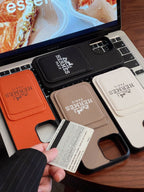 Luxurious pebbled leather card holder case