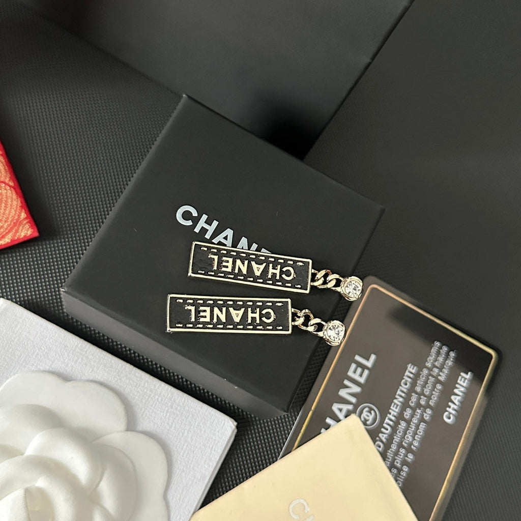 Black Signature Pendant Earrings