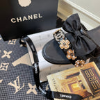 Pearl Gem Bow Flat Slippers