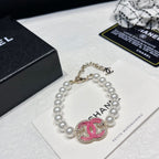 Pink Enamel Logo Pearl Bracelet