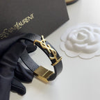 Fashion Leather Golden-Logo Bracelet
